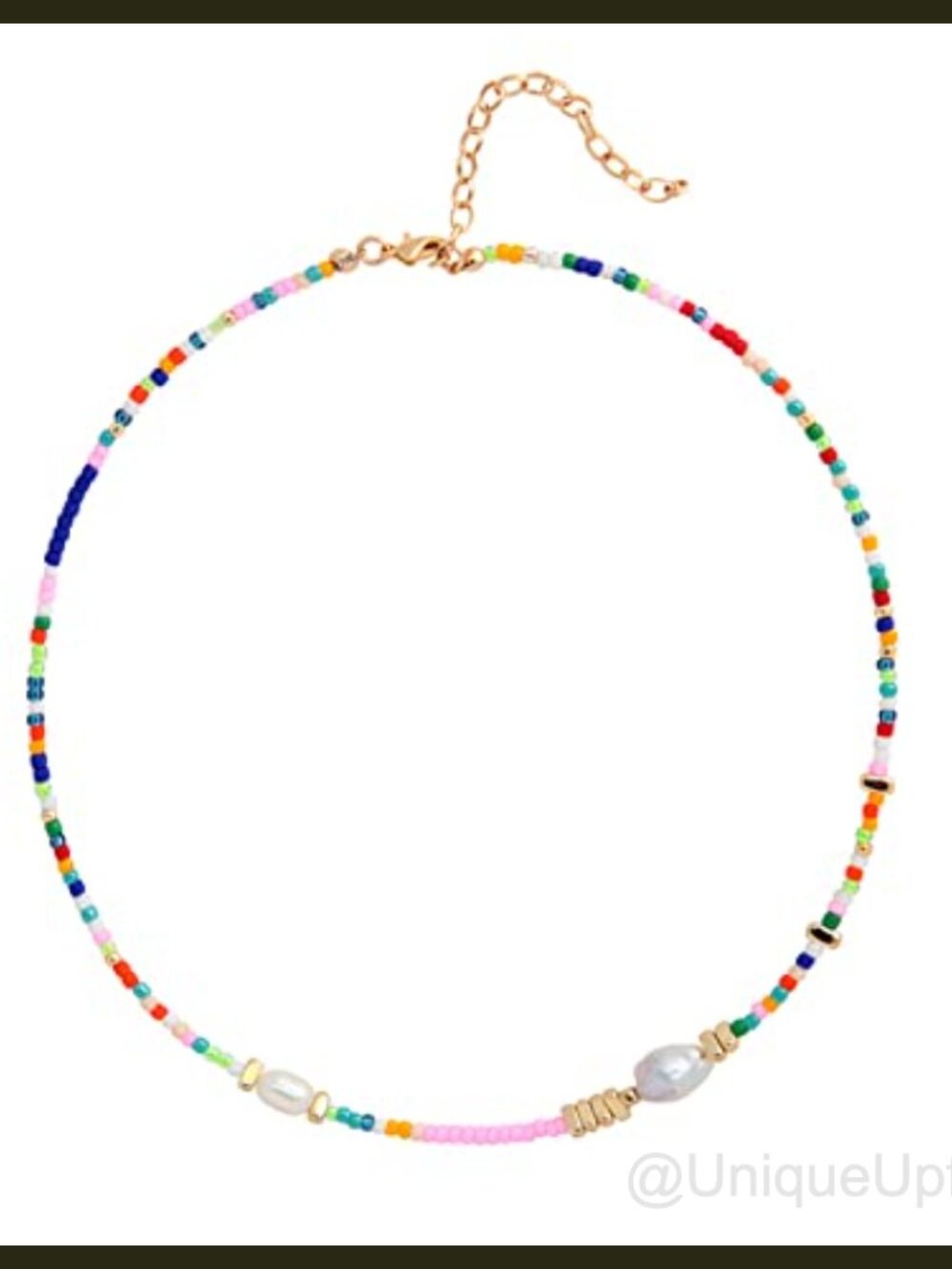 Freshwater Pearl Beaded Necklace Glass Beads 18K Gold Plated Choker Handmade
